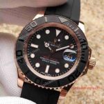 Rolex Yachtmaster Rose Gold Case Black Rubber Band Replica Watch